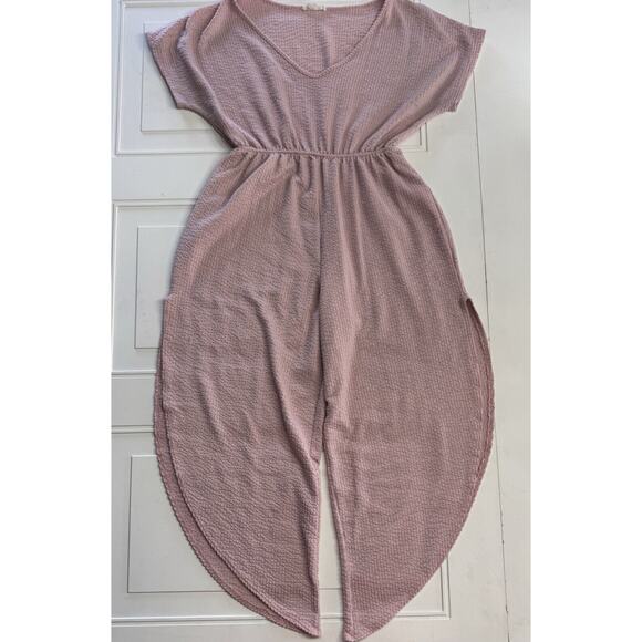 Rolla Coster Pink Stretch Textured Jumpsuit Asymmetrical Slit Leg Size M - Picture 1 of 7